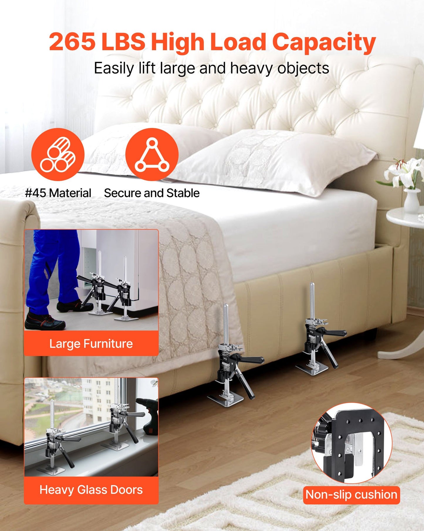 Labor Saving Arm Jack, 2 PCS 440 Lbs Bearing Capacity, Lifting Up To 6.5", Metal Hand Lifting Jack Tool With Magnetic Level, 2 Adjustment Modes, For Door, Window, Furniture, Woodworking, Black