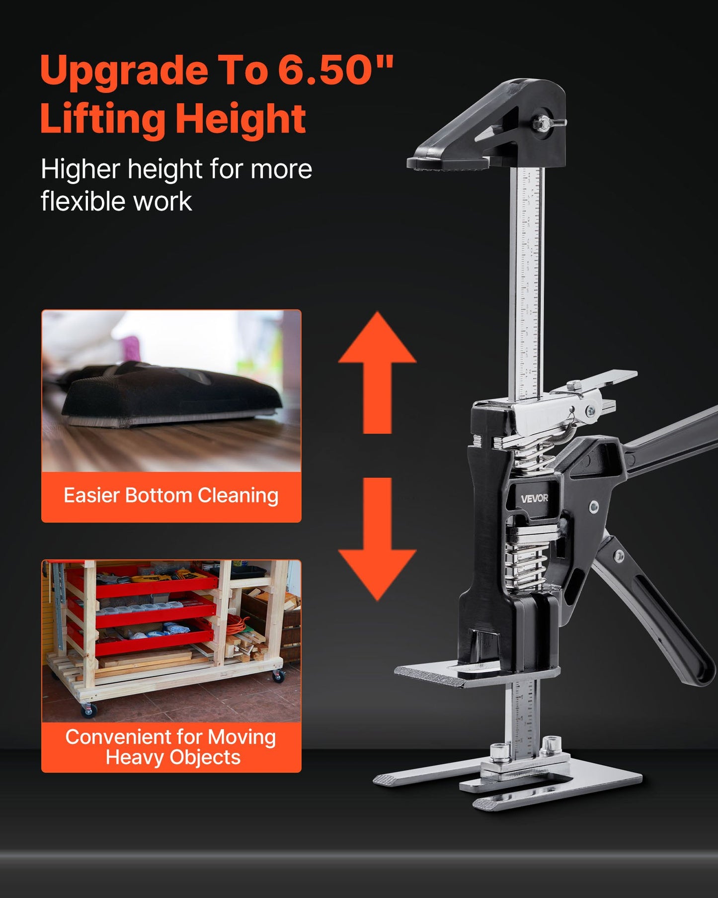 Labor Saving Arm Jack, 2 PCS 440 Lbs Bearing Capacity, Lifting Up To 6.5", Metal Hand Lifting Jack Tool With Magnetic Level, 2 Adjustment Modes, For Door, Window, Furniture, Woodworking, Black