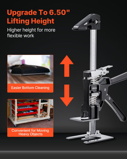 Labor Saving Arm Jack, 2 PCS 440 Lbs Bearing Capacity, Lifting Up To 6.5", Metal Hand Lifting Jack Tool With Magnetic Level, 2 Adjustment Modes, For Door, Window, Furniture, Woodworking, Black